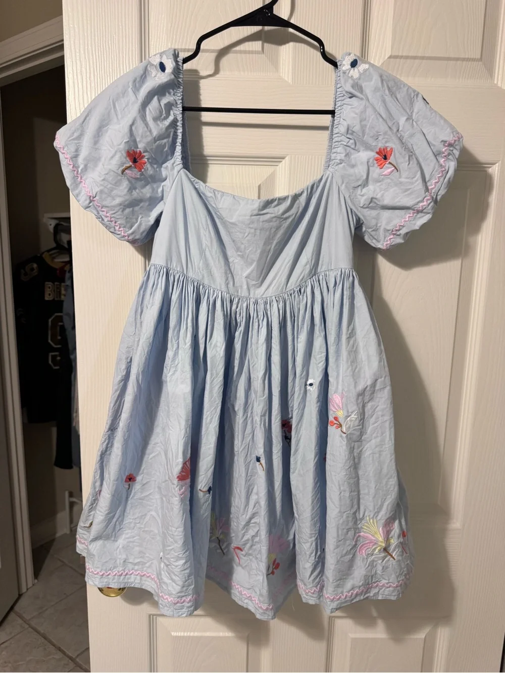 MARBLE Light Blue Floral Puff-Sleeve baby doll Dress for women